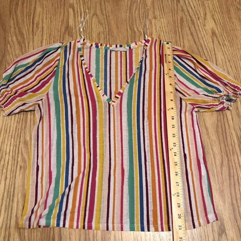 zara wb collection rainbow trim sleeve semi sheer material V Neck Size Small S - Picture 6 of 8